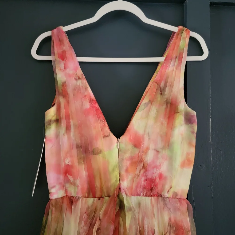 NWT Theia Faye Painterly Bow Organza Lightweight Chiffon Flowy A-line Gown 4‎ - Picture 11 of 15